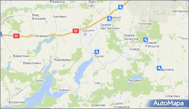 mapa Sumin gmina Starogard Gdański, Sumin gmina Starogard Gdański na mapie Targeo