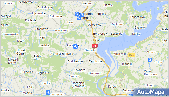 mapa Świdnik gmina Łososina Dolna, Świdnik gmina Łososina Dolna na mapie Targeo