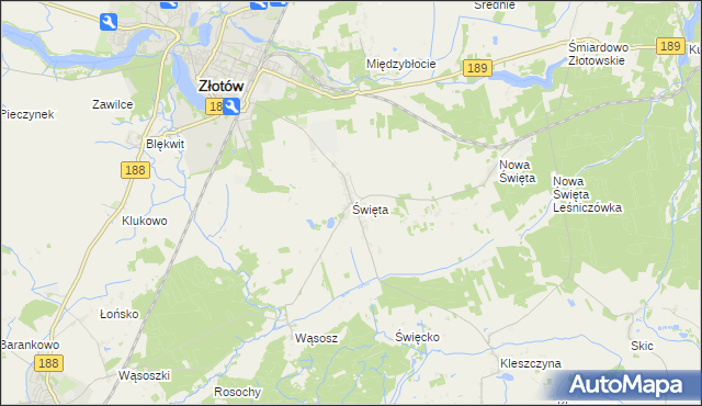 mapa Święta gmina Złotów, Święta gmina Złotów na mapie Targeo