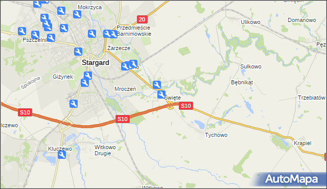 mapa Święte gmina Stargard, Święte gmina Stargard na mapie Targeo