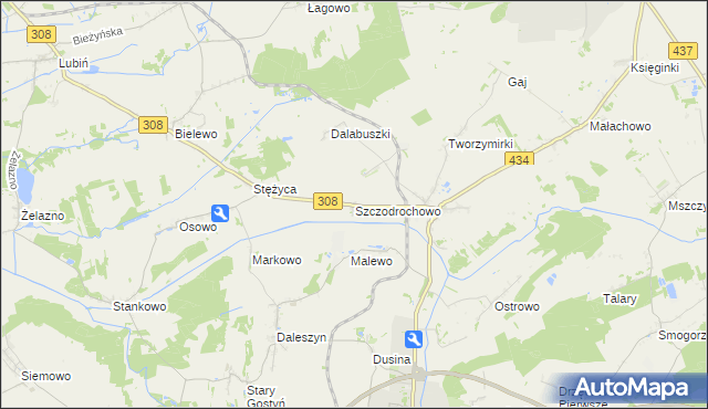 mapa Szczodrochowo gmina Gostyń, Szczodrochowo gmina Gostyń na mapie Targeo
