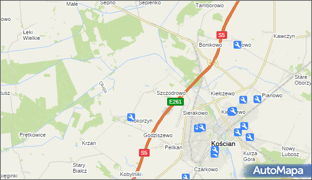 mapa Szczodrowo gmina Kościan, Szczodrowo gmina Kościan na mapie Targeo