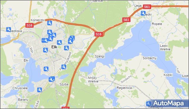 mapa Szeligi gmina Ełk, Szeligi gmina Ełk na mapie Targeo