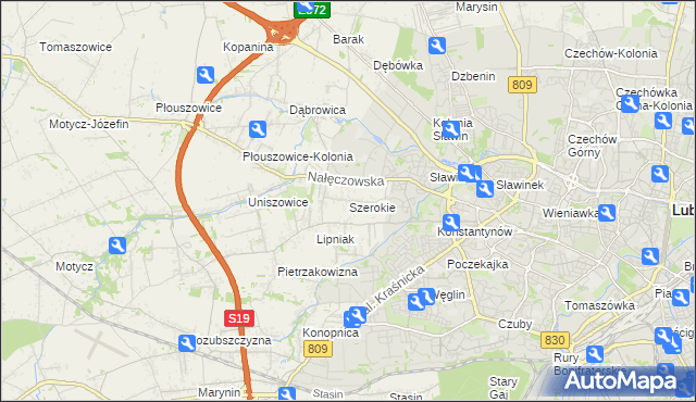 mapa Szerokie gmina Konopnica, Szerokie gmina Konopnica na mapie Targeo