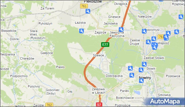 mapa Szewce gmina Sitkówka-Nowiny, Szewce gmina Sitkówka-Nowiny na mapie Targeo