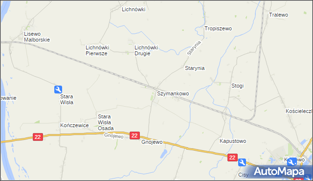 mapa Szymankowo gmina Lichnowy, Szymankowo gmina Lichnowy na mapie Targeo