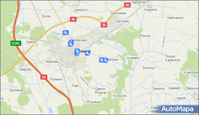 mapa Szymanowo gmina Rawicz, Szymanowo gmina Rawicz na mapie Targeo