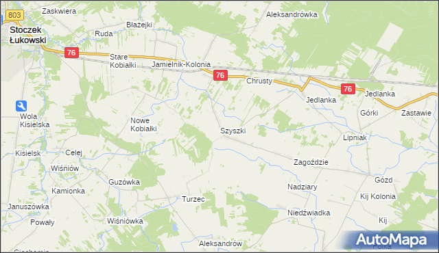 mapa Szyszki gmina Stoczek Łukowski, Szyszki gmina Stoczek Łukowski na mapie Targeo