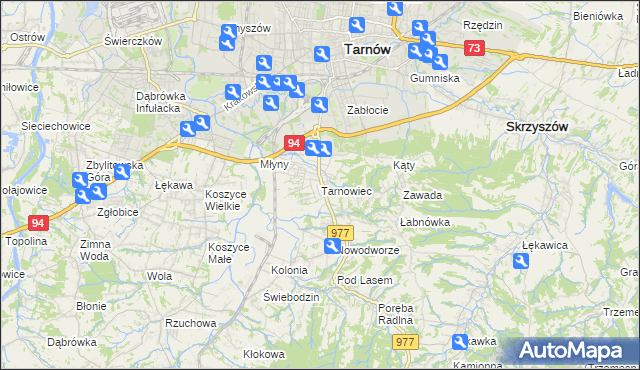 mapa Tarnowiec gmina Tarnów, Tarnowiec gmina Tarnów na mapie Targeo
