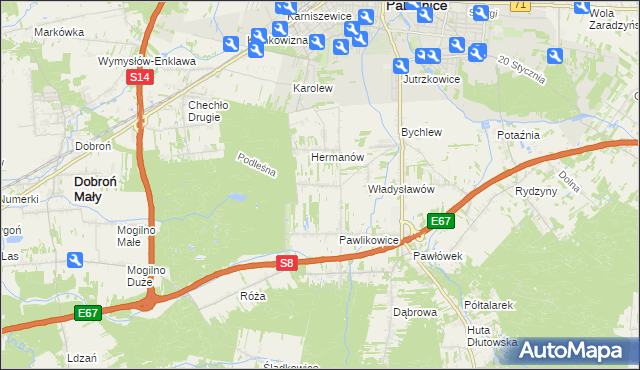 mapa Terenin gmina Pabianice, Terenin gmina Pabianice na mapie Targeo