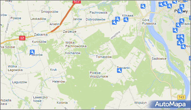 mapa Tomaszów gmina Puławy, Tomaszów gmina Puławy na mapie Targeo