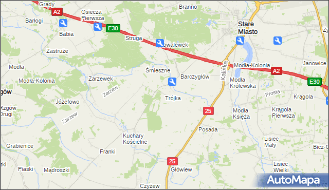 mapa Trójka gmina Stare Miasto, Trójka gmina Stare Miasto na mapie Targeo