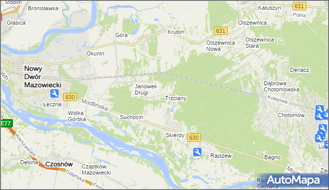 mapa Trzciany gmina Jabłonna, Trzciany gmina Jabłonna na mapie Targeo