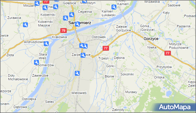 mapa Trześń gmina Gorzyce, Trześń gmina Gorzyce na mapie Targeo