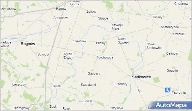 mapa Turobowice gmina Sadkowice, Turobowice gmina Sadkowice na mapie Targeo