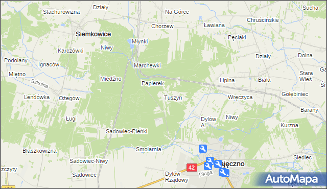 mapa Tuszyn gmina Pajęczno, Tuszyn gmina Pajęczno na mapie Targeo