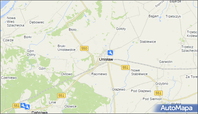 mapa Unisław powiat chełmiński, Unisław powiat chełmiński na mapie Targeo