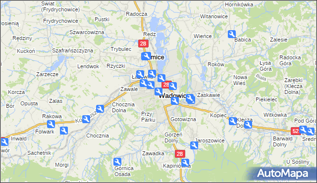 mapa Wadowice, Wadowice na mapie Targeo