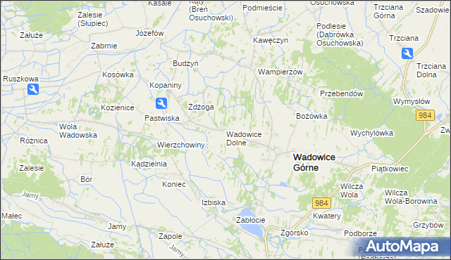 mapa Wadowice Dolne, Wadowice Dolne na mapie Targeo