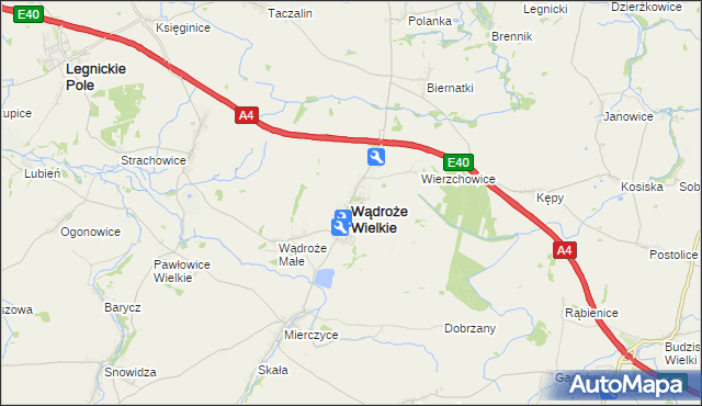 mapa Wądroże Wielkie, Wądroże Wielkie na mapie Targeo