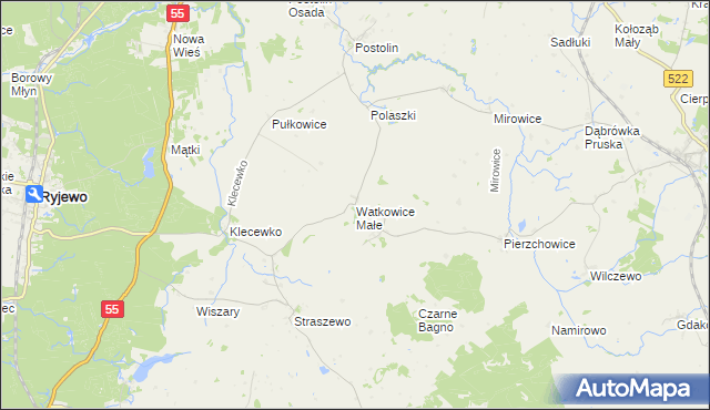 mapa Watkowice Małe, Watkowice Małe na mapie Targeo