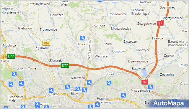 mapa Węgrzce gmina Zielonki, Węgrzce gmina Zielonki na mapie Targeo