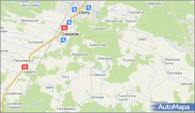 mapa Wężowice gmina Cieszków, Wężowice gmina Cieszków na mapie Targeo