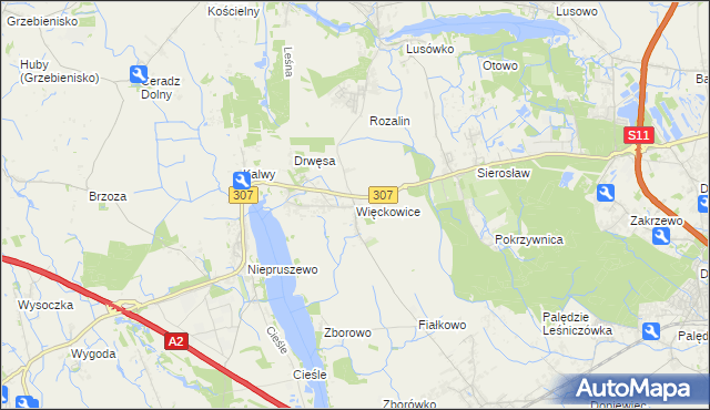mapa Więckowice gmina Dopiewo, Więckowice gmina Dopiewo na mapie Targeo