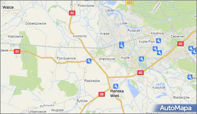 mapa Większyce, Większyce na mapie Targeo