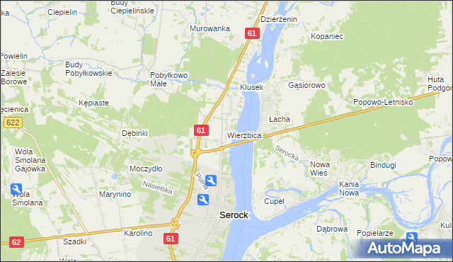 mapa Wierzbica gmina Serock, Wierzbica gmina Serock na mapie Targeo