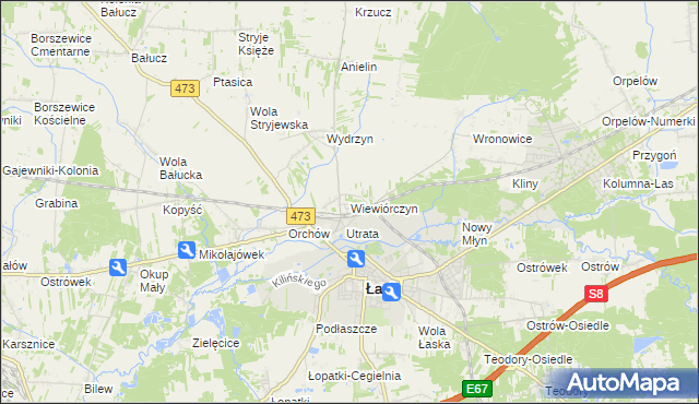 mapa Wiewiórczyn gmina Łask, Wiewiórczyn gmina Łask na mapie Targeo