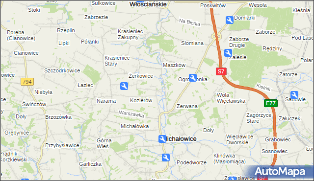 mapa Wilczkowice gmina Michałowice, Wilczkowice gmina Michałowice na mapie Targeo