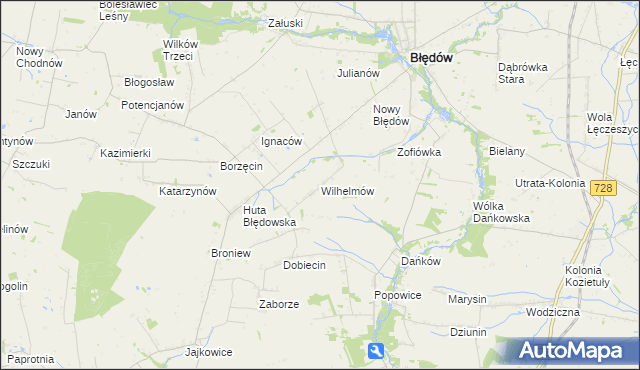 mapa Wilhelmów gmina Błędów, Wilhelmów gmina Błędów na mapie Targeo