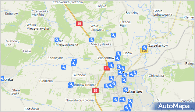 mapa Wincentów gmina Lubartów, Wincentów gmina Lubartów na mapie Targeo