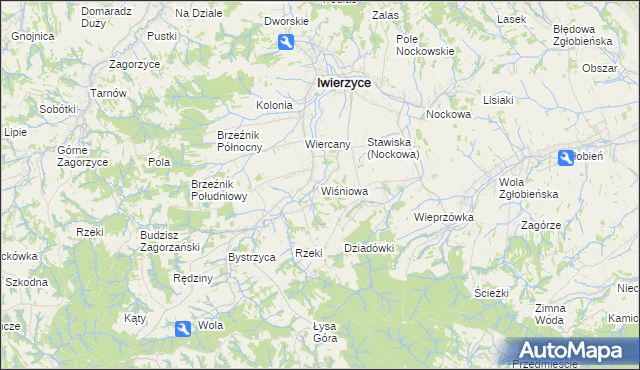 mapa Wiśniowa gmina Iwierzyce, Wiśniowa gmina Iwierzyce na mapie Targeo