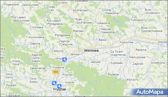 mapa Wiśniowa powiat strzyżowski, Wiśniowa powiat strzyżowski na mapie Targeo