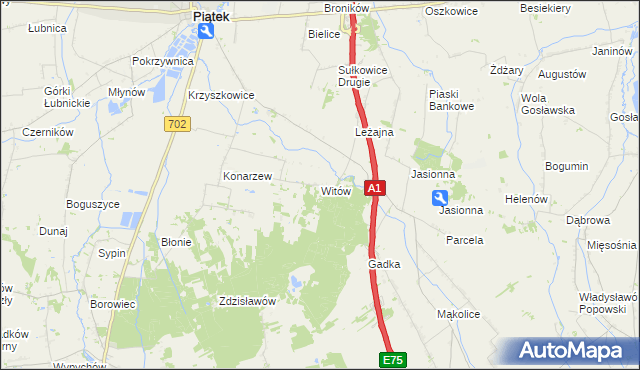 mapa Witów gmina Piątek, Witów gmina Piątek na mapie Targeo