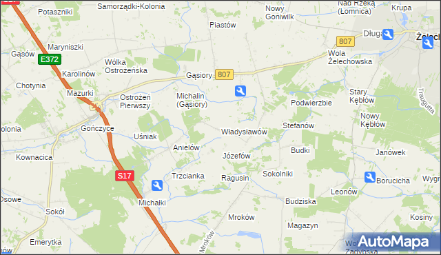 mapa Władysławów gmina Żelechów, Władysławów gmina Żelechów na mapie Targeo