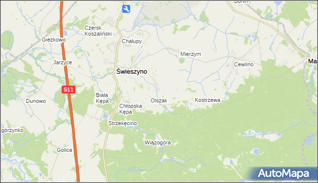 mapa Włoki gmina Świeszyno, Włoki gmina Świeszyno na mapie Targeo