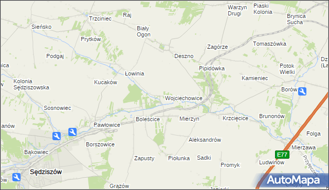 mapa Wojciechowice gmina Sędziszów, Wojciechowice gmina Sędziszów na mapie Targeo