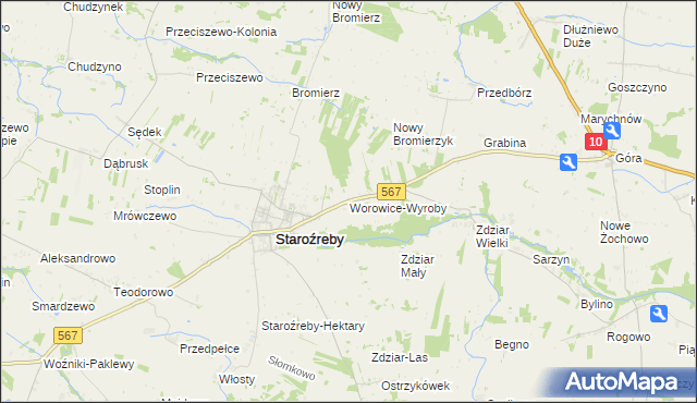 mapa Worowice-Wyroby, Worowice-Wyroby na mapie Targeo