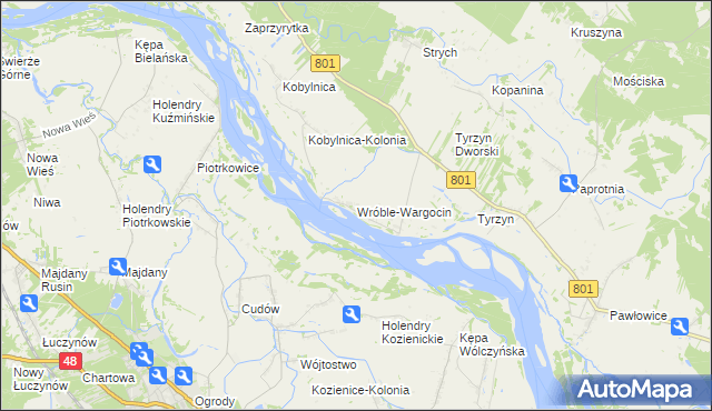 mapa Wróble-Wargocin, Wróble-Wargocin na mapie Targeo