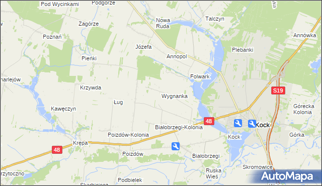 mapa Wygnanka gmina Kock, Wygnanka gmina Kock na mapie Targeo