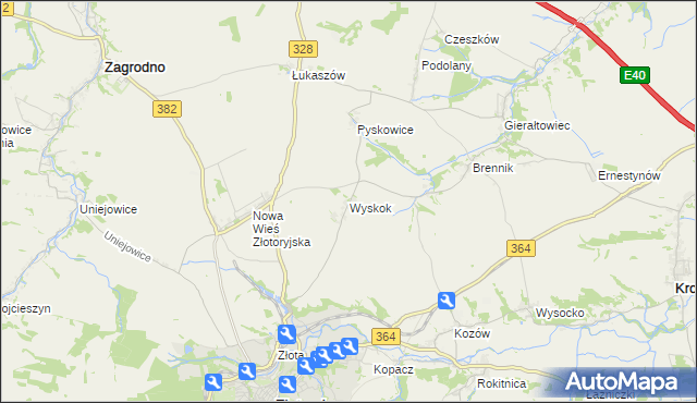 mapa Wyskok gmina Złotoryja, Wyskok gmina Złotoryja na mapie Targeo