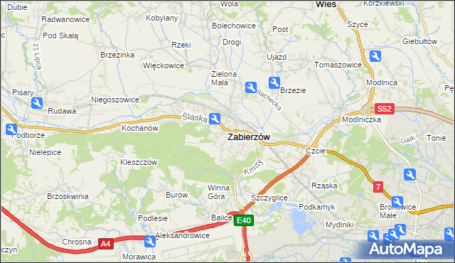 mapa Zabierzów powiat krakowski, Zabierzów powiat krakowski na mapie Targeo