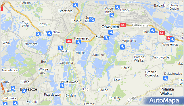 mapa Zaborze gmina Oświęcim, Zaborze gmina Oświęcim na mapie Targeo