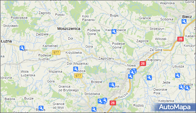 mapa Zagórzany gmina Gorlice, Zagórzany gmina Gorlice na mapie Targeo