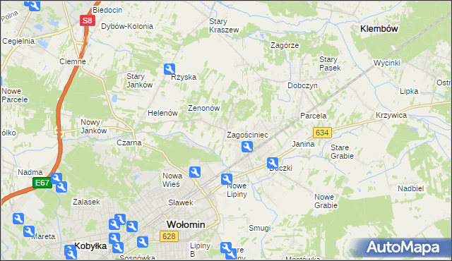 mapa Zagościniec gmina Wołomin, Zagościniec gmina Wołomin na mapie Targeo