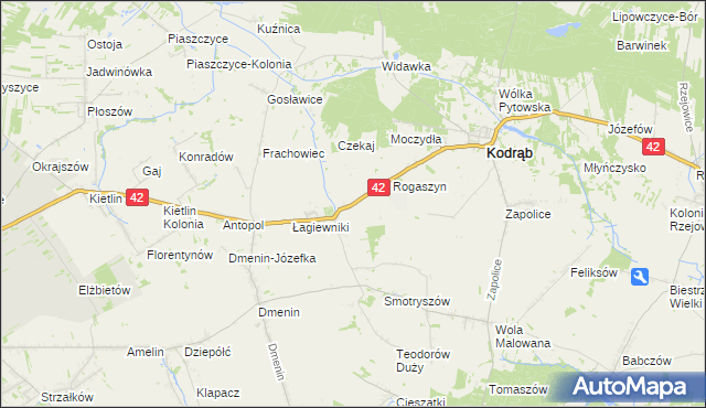 mapa Zakrzew gmina Kodrąb, Zakrzew gmina Kodrąb na mapie Targeo