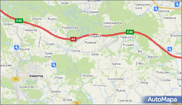 mapa Zalas gmina Krzeszowice, Zalas gmina Krzeszowice na mapie Targeo